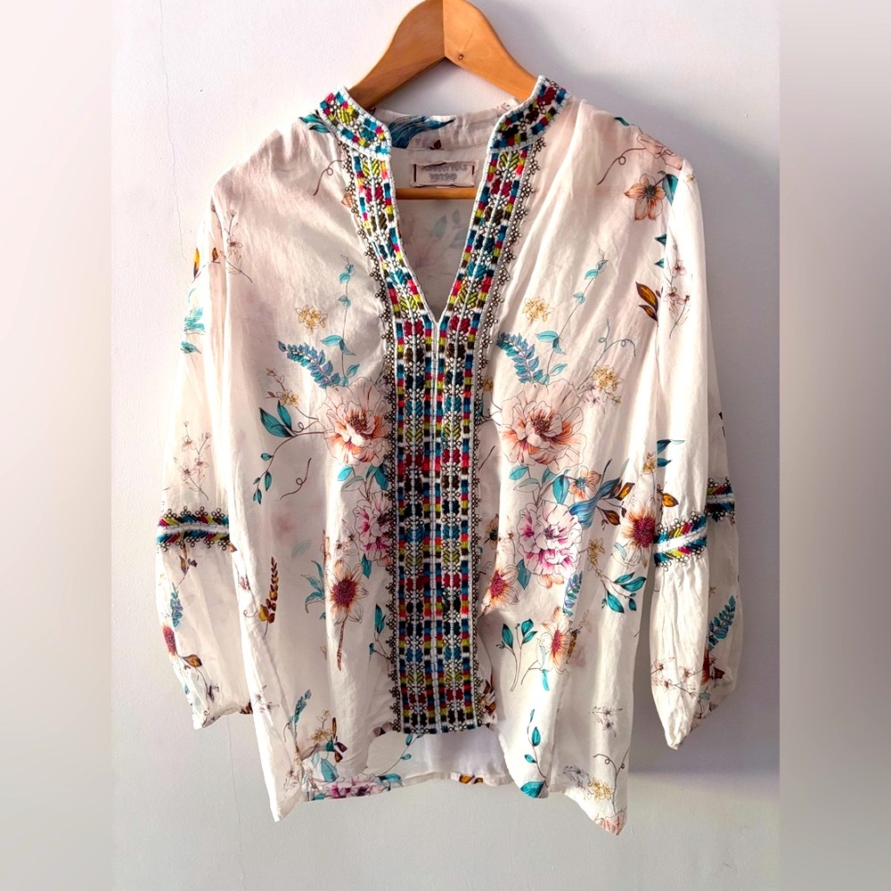 Johnny Was  Embroidered Floral Top